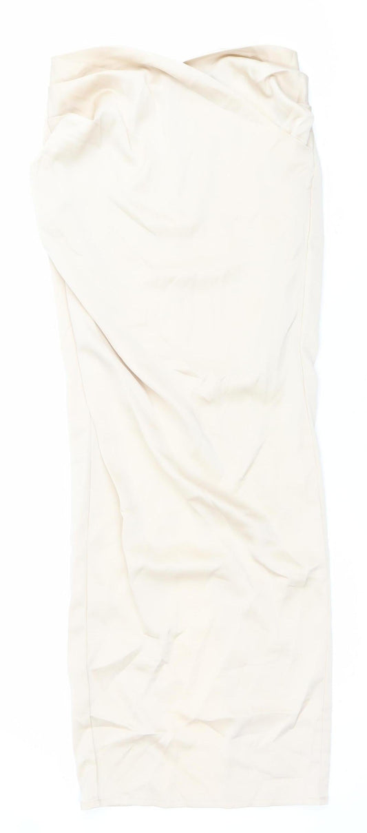 PrettyLittleThing Women’s Beige Long Pencil Skirt Size 6 High Rise Slit