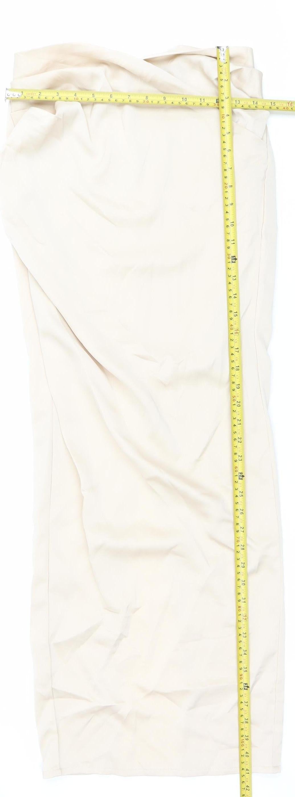 PrettyLittleThing Women’s Beige Long Pencil Skirt Size 6 High Rise Slit