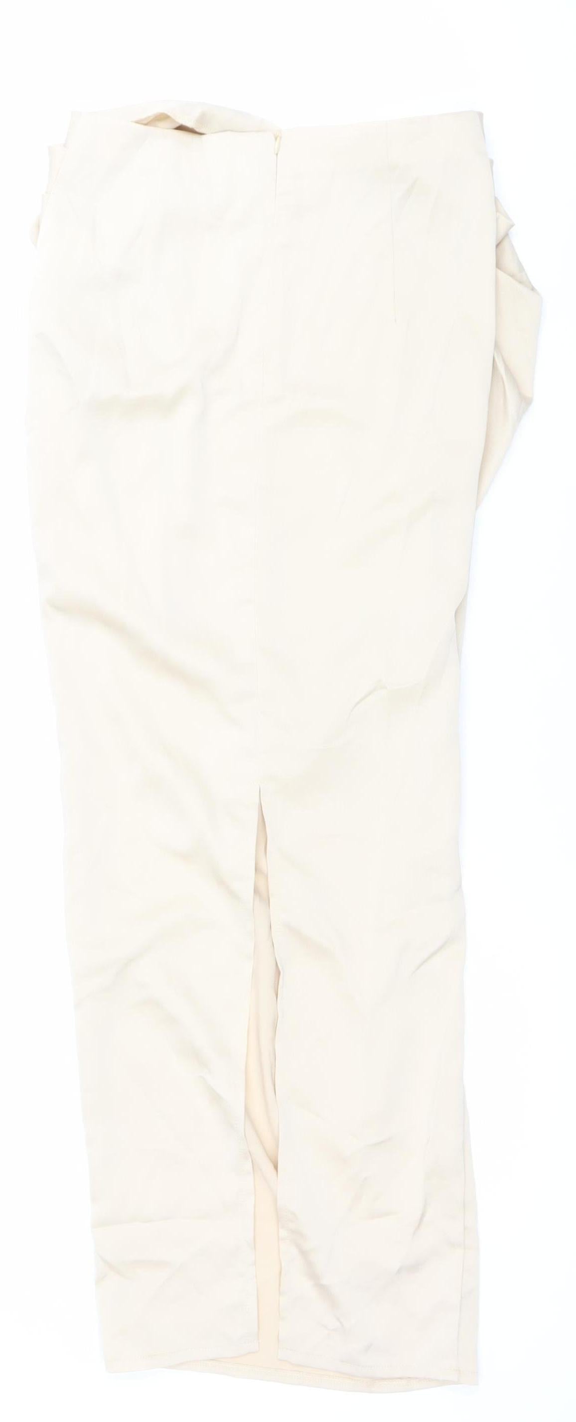 PrettyLittleThing Women’s Beige Long Pencil Skirt Size 6 High Rise Slit