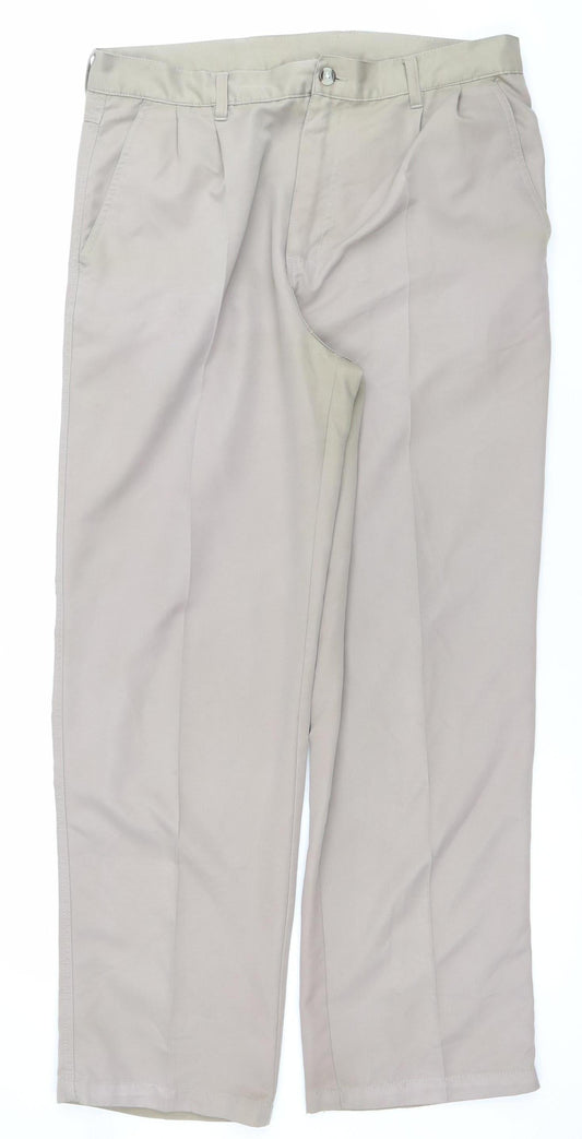 Dunlop Men Beige 34in Golf Trousers Regular Fit Straight Leg