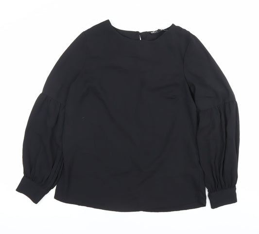 Capsule Womens Black Chiffon Long Puff Sleeve Blouse Size 10