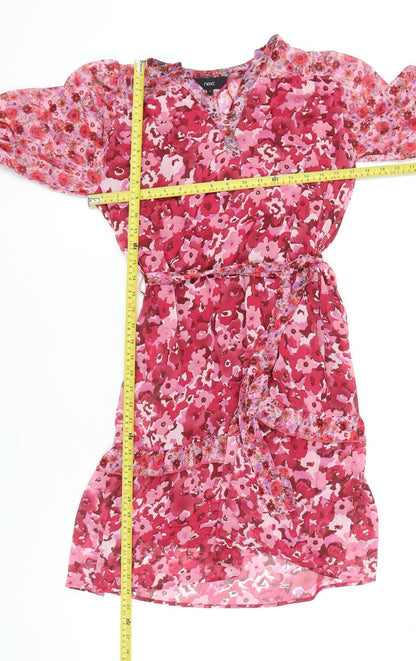 Next Women’s Pink Floral A-Line Chiffon Belted Dress UK 6