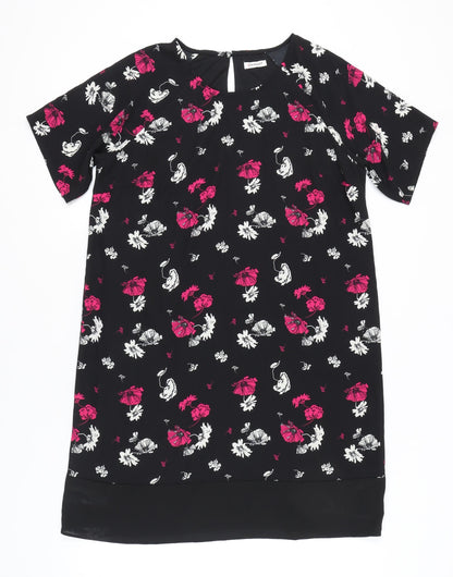Damart Women’s Black Floral Shift Dress Size 18 Short Sleeve Knee Length