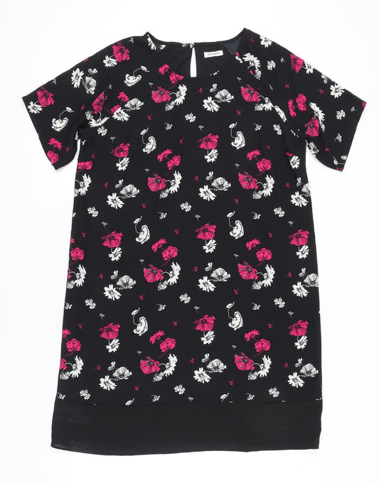 Damart Women’s Black Floral Shift Dress Size 18 Short Sleeve Knee Length