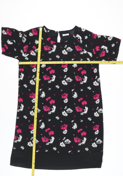 Damart Women’s Black Floral Shift Dress Size 18 Short Sleeve Knee Length