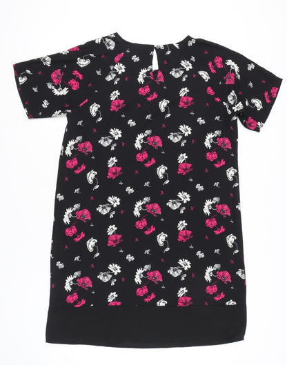 Damart Women’s Black Floral Shift Dress Size 18 Short Sleeve Knee Length