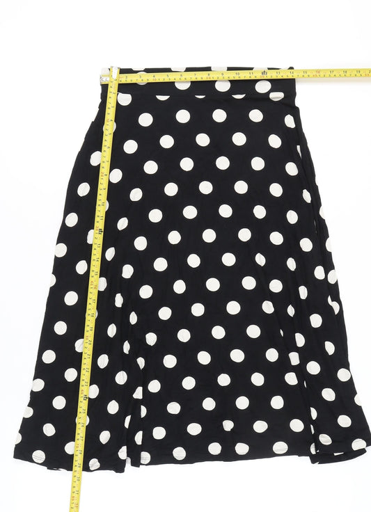 Marks and Spencer Women Black Polka Dot Long A-Line Skirt Size 10