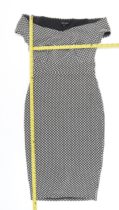 New Look Women’s Black Check Bodycon Knee Length Off Shoulder Dress Size 8
