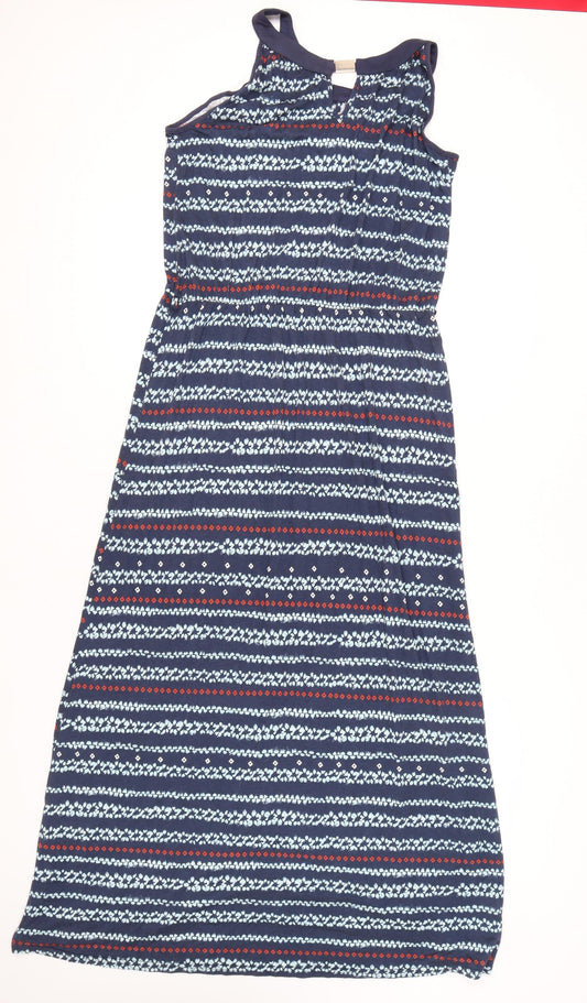 Apricot Womens Blue Geometric Midi Fit & Flare Dress Size 14 Sleeveless