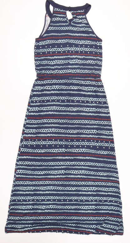 Apricot Womens Blue Geometric Midi Fit & Flare Dress Size 14 Sleeveless