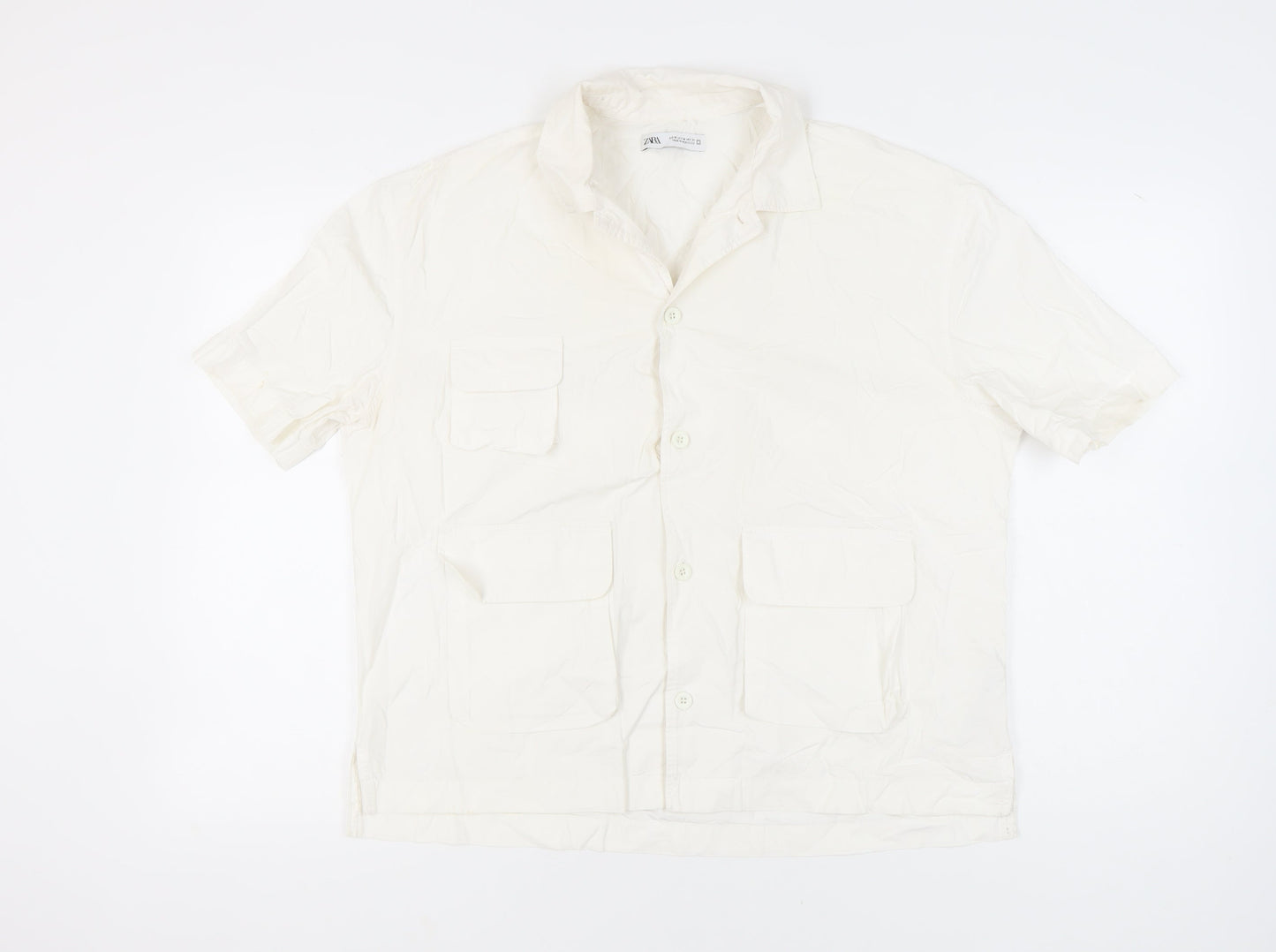 Womens UK Size 12 Zara Ivory Basic Button-Up