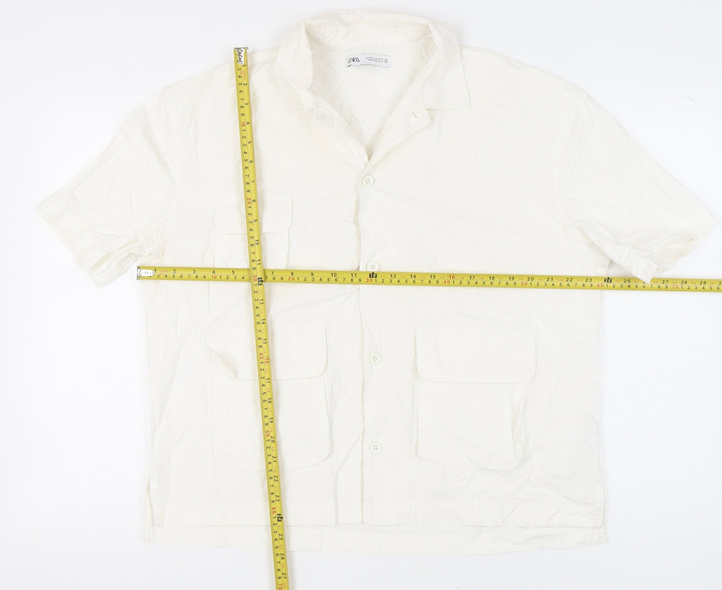 Womens UK Size 12 Zara Ivory Basic Button-Up