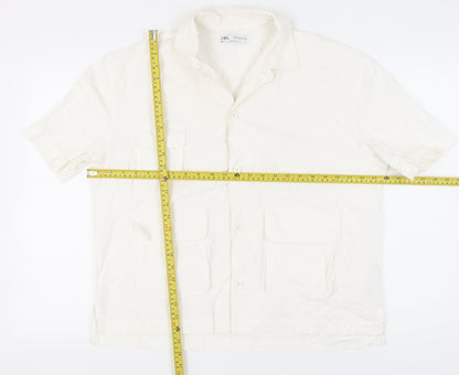 Womens UK Size 12 Zara Ivory Basic Button-Up