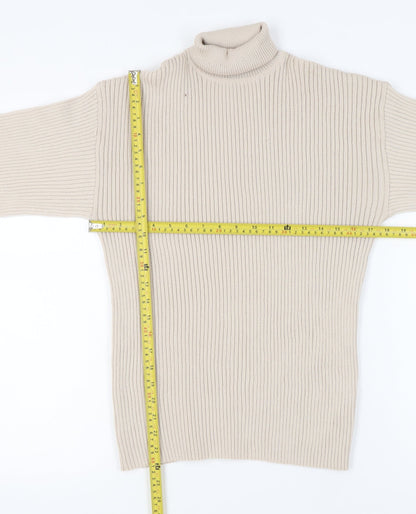 Boohoo Women’s Beige Roll Neck Rib-Knit Pullover Jumper Size M