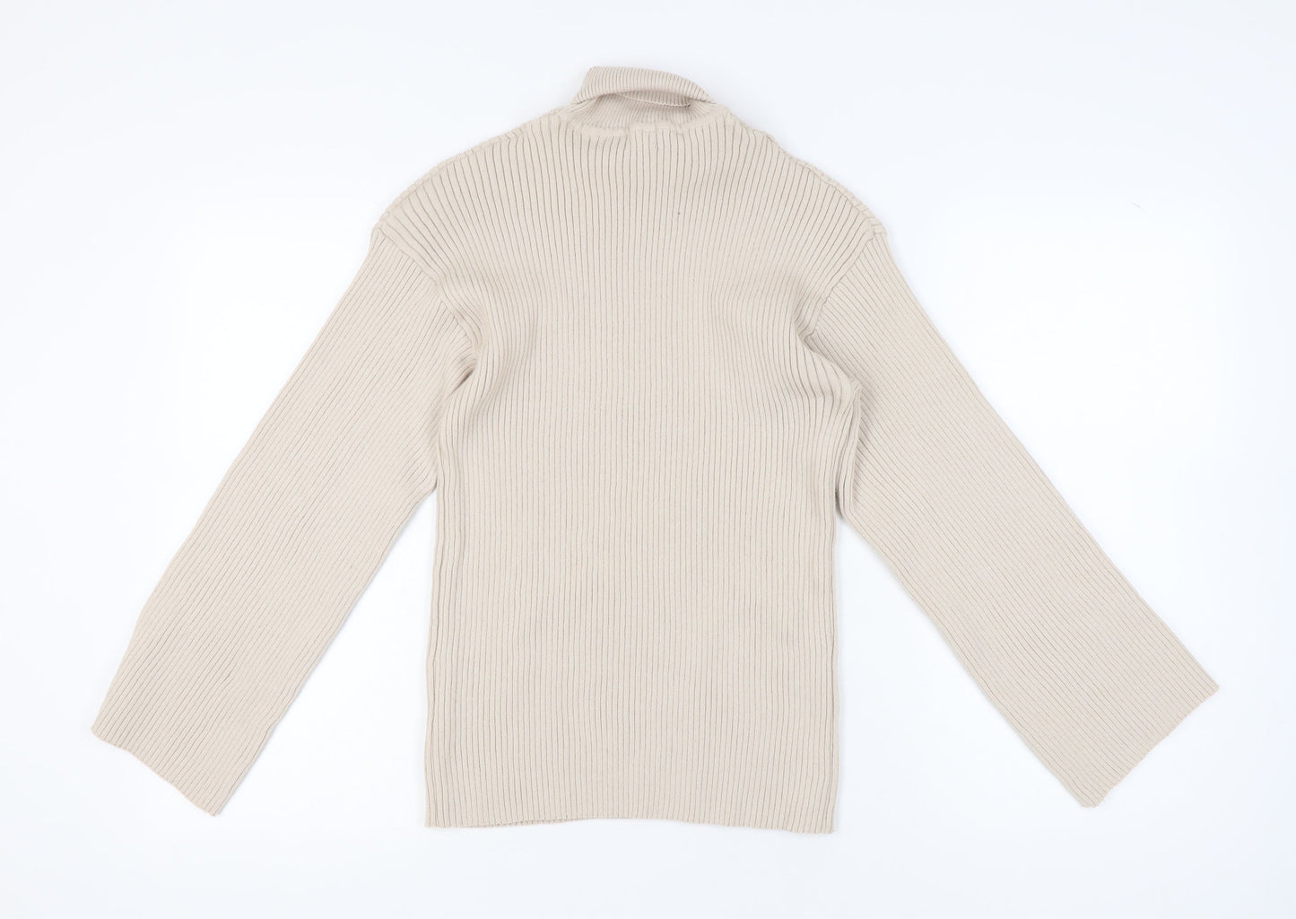 Boohoo Women’s Beige Roll Neck Rib-Knit Pullover Jumper Size M
