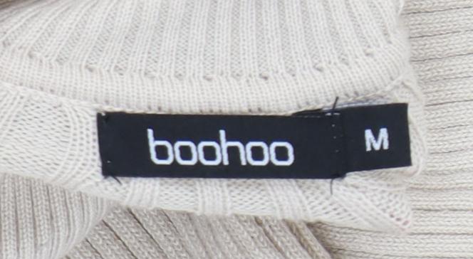 Boohoo Women’s Beige Roll Neck Rib-Knit Pullover Jumper Size M