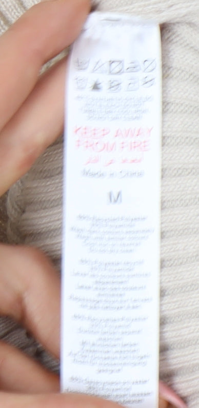 Boohoo Women’s Beige Roll Neck Rib-Knit Pullover Jumper Size M