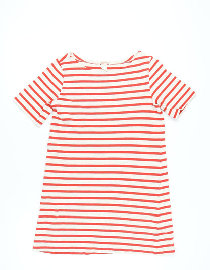 H&M Women’s White Red Striped Cotton T-Shirt Dress Size 8 Casual