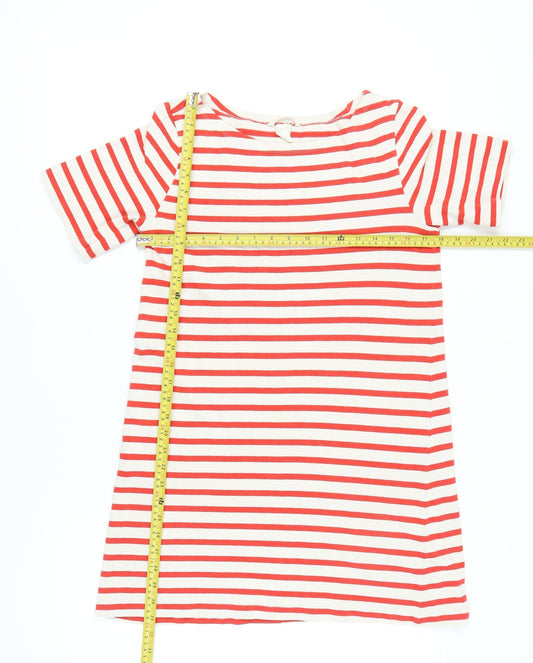 H&M Women’s White Red Striped Cotton T-Shirt Dress Size 8 Casual