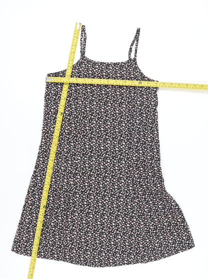C&A Girls Black Floral A-Line Sleeveless Dress Size 146 Knee Length