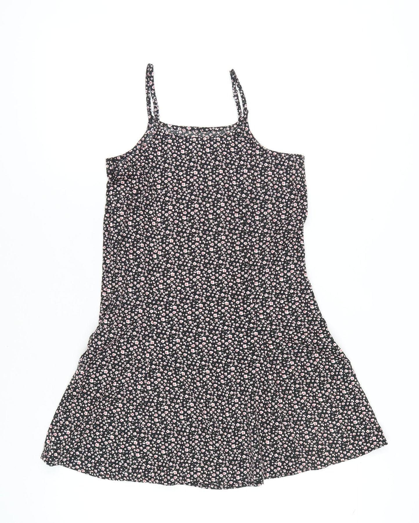 C&A Girls Black Floral A-Line Sleeveless Dress Size 146 Knee Length