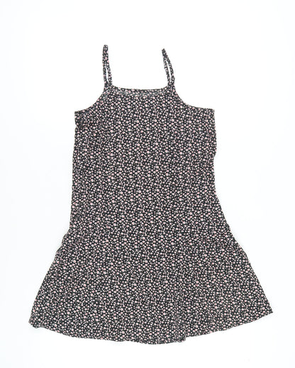C&A Girls Black Floral A-Line Sleeveless Dress Size 146 Knee Length