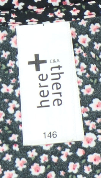 C&A Girls Black Floral A-Line Sleeveless Dress Size 146 Knee Length
