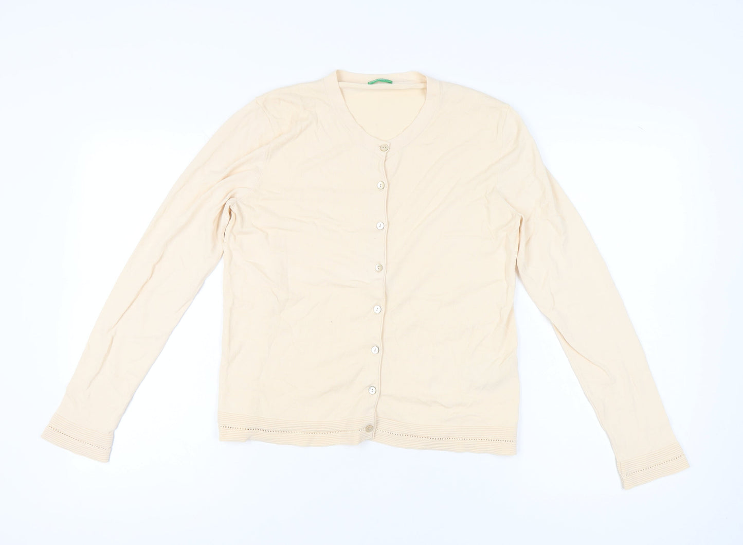 Womens UK Size L United Colors of Benetton Beige Cardigan Jumper