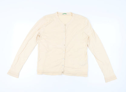 Womens UK Size L United Colors of Benetton Beige Cardigan Jumper