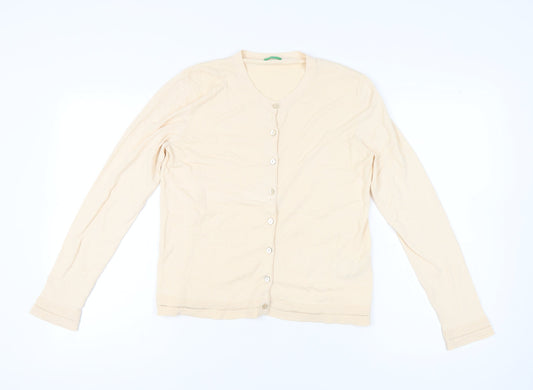Womens UK Size L United Colors of Benetton Beige Cardigan Jumper