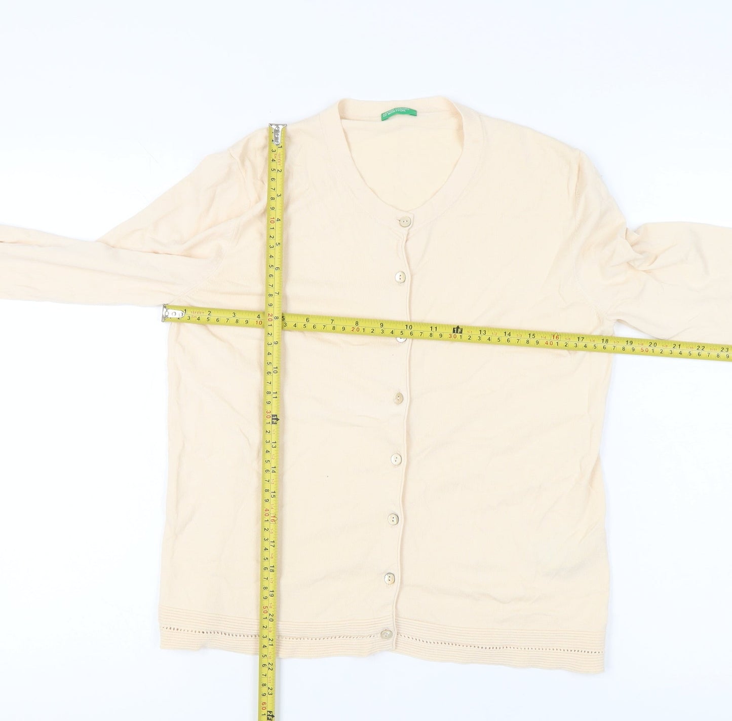 Womens UK Size L United Colors of Benetton Beige Cardigan Jumper