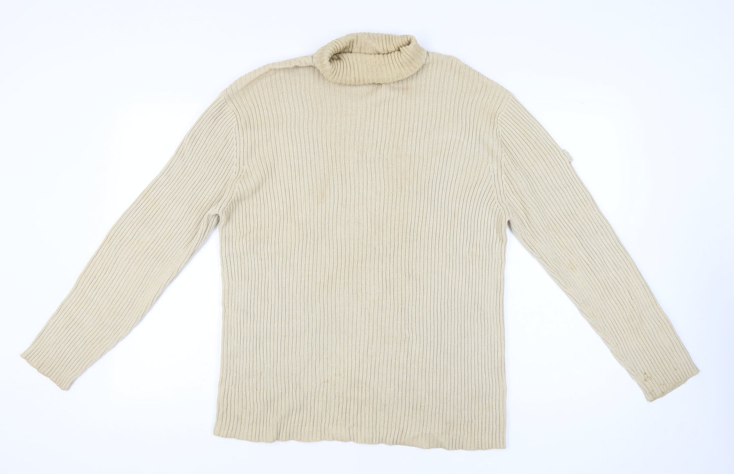 Armando Men’s Beige Roll Neck Cotton Jumper L Regular Fit