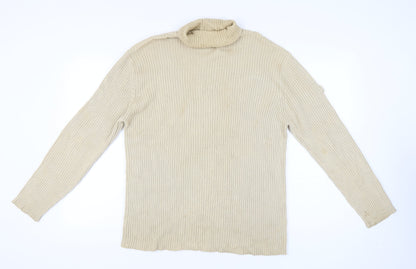 Armando Men’s Beige Roll Neck Cotton Jumper L Regular Fit