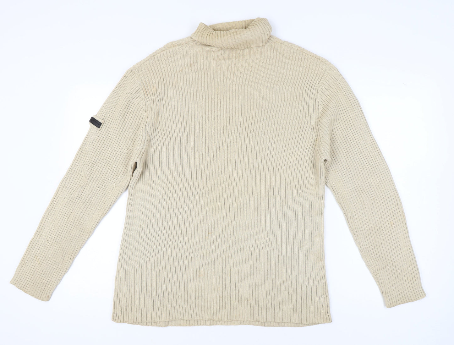 Armando Men’s Beige Roll Neck Cotton Jumper L Regular Fit