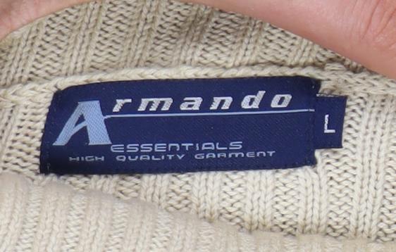 Armando Men’s Beige Roll Neck Cotton Jumper L Regular Fit