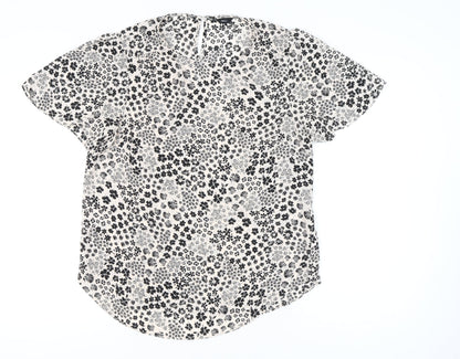 Narciso Womens Ivory Floral Blouse Size 14 Short Sleeve V-Neck Woven