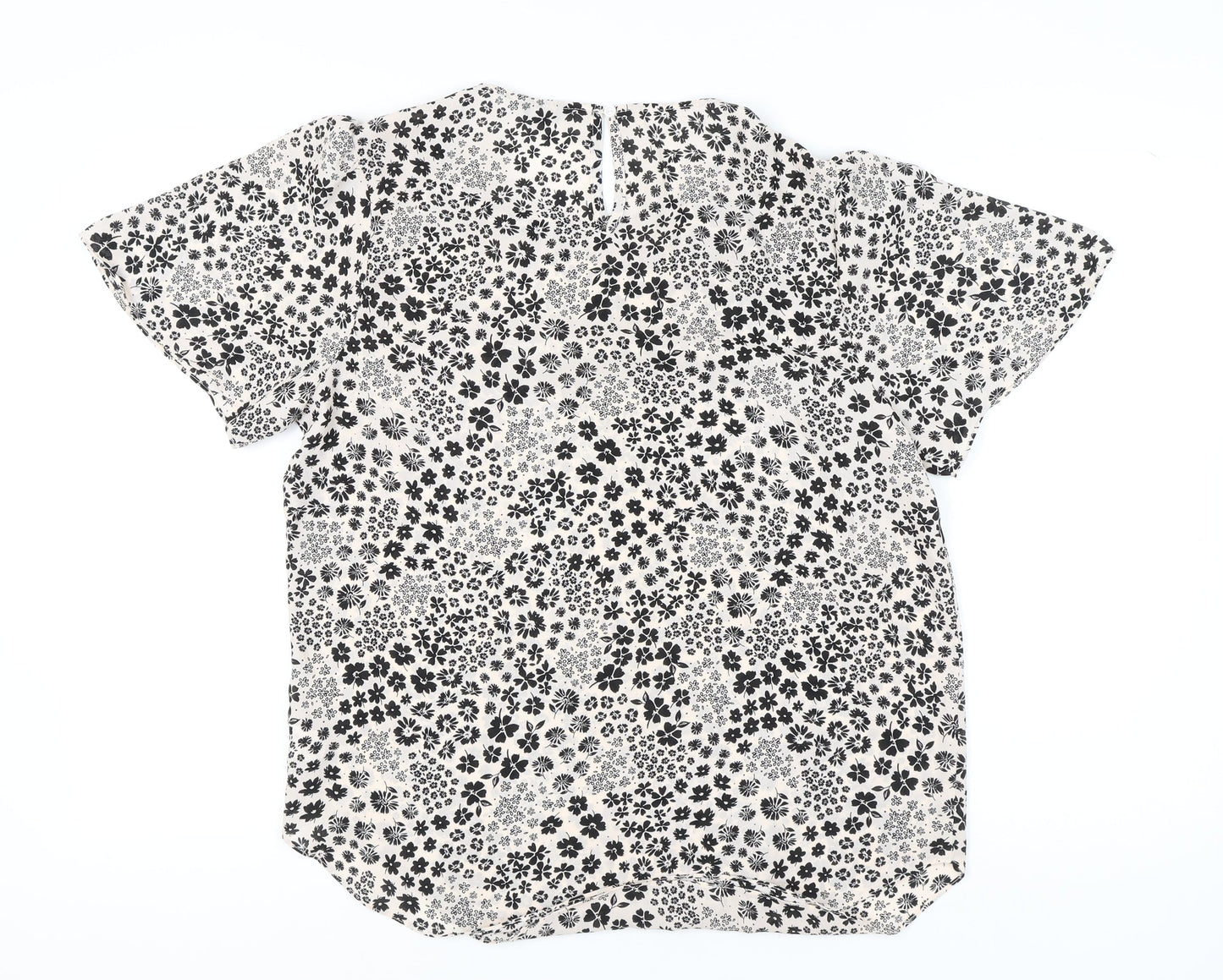 Narciso Womens Ivory Floral Blouse Size 14 Short Sleeve V-Neck Woven