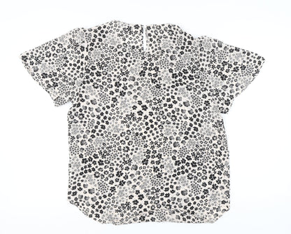 Narciso Womens Ivory Floral Blouse Size 14 Short Sleeve V-Neck Woven