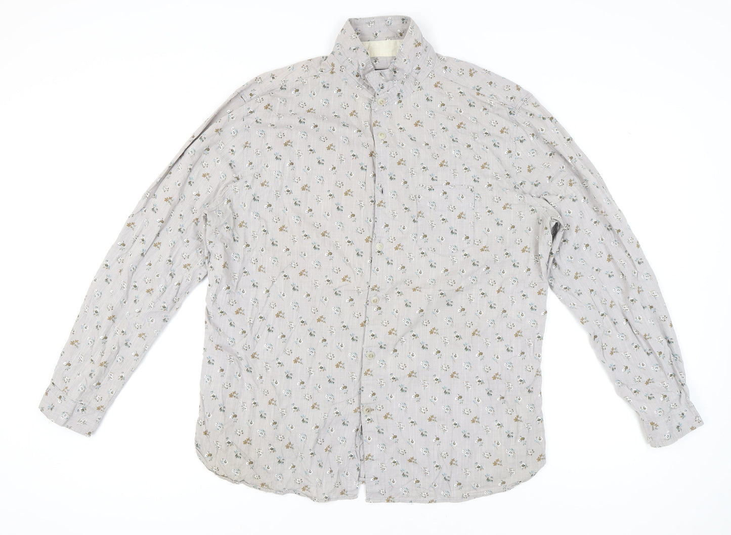Rocha John Rocha Men's Beige Floral Button-Up Shirt XL Long Sleeve