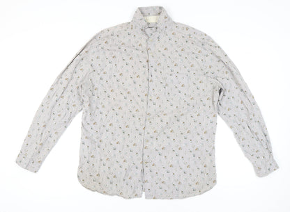 Rocha John Rocha Men's Beige Floral Button-Up Shirt XL Long Sleeve