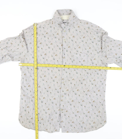 Rocha John Rocha Men's Beige Floral Button-Up Shirt XL Long Sleeve