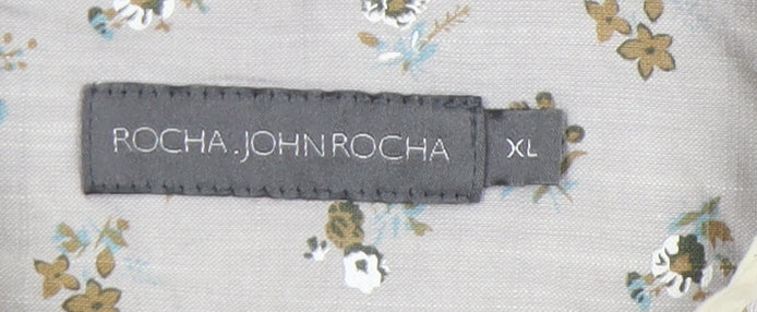 Rocha John Rocha Men's Beige Floral Button-Up Shirt XL Long Sleeve