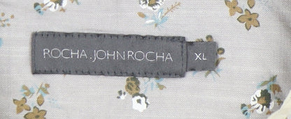 Rocha John Rocha Men's Beige Floral Button-Up Shirt XL Long Sleeve