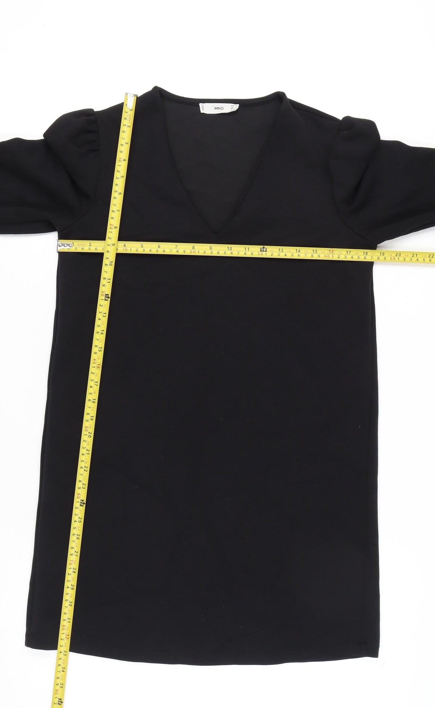 Mango Women Black Size 12 Shift Dress V-Neck Long Sleeve