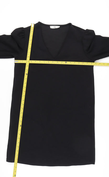Mango Women Black Size 12 Shift Dress V-Neck Long Sleeve