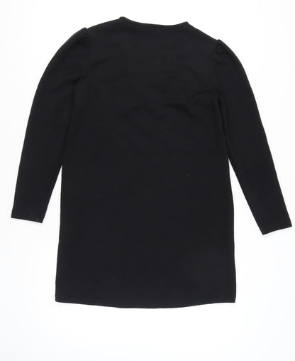 Mango Women Black Size 12 Shift Dress V-Neck Long Sleeve
