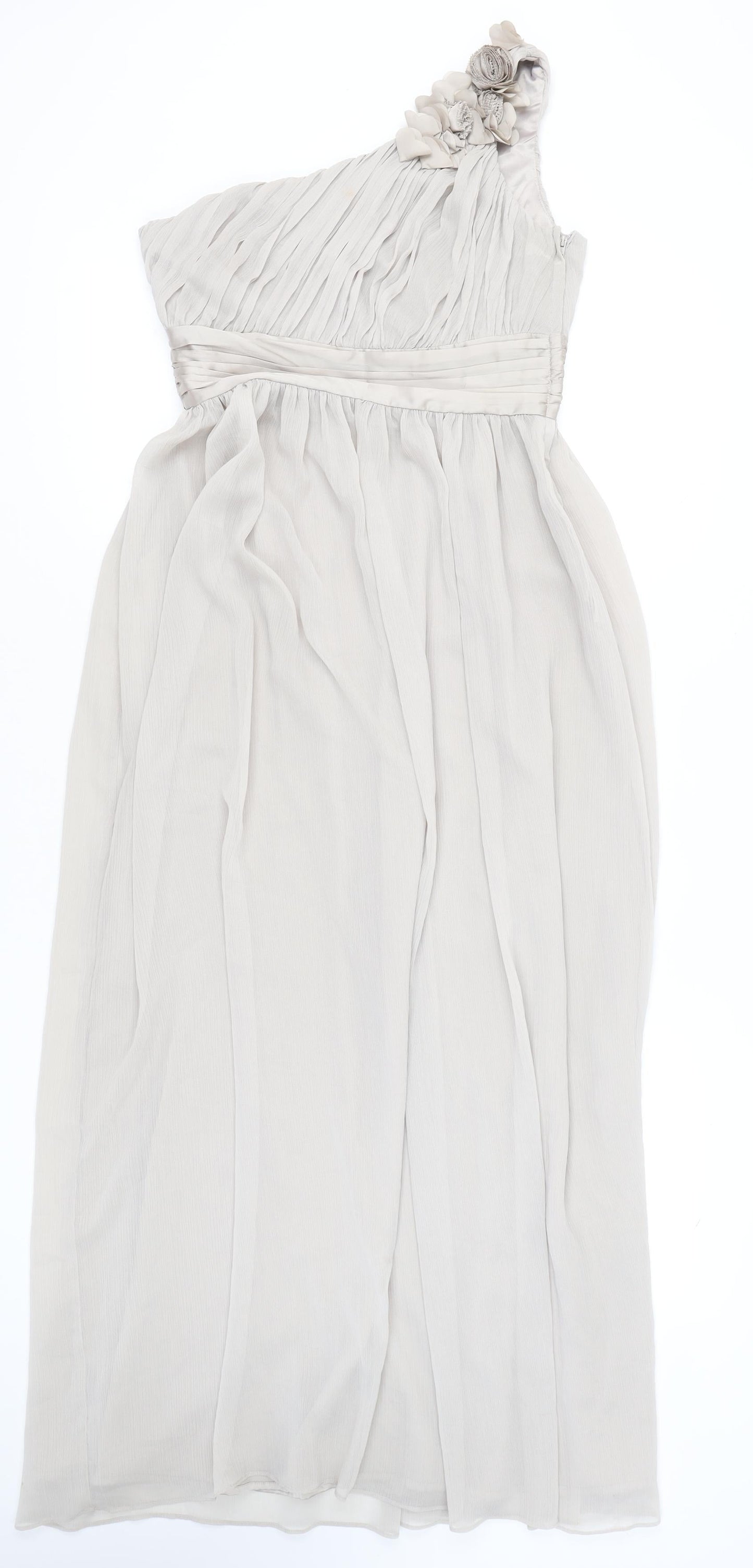 H&M Women’s Beige One Shoulder Maxi Chiffon Dress Size 10 Formal Wedding