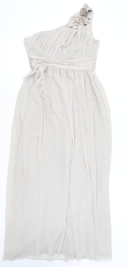 H&M Women’s Beige One Shoulder Maxi Chiffon Dress Size 10 Formal Wedding