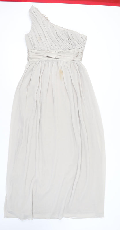 H&M Women’s Beige One Shoulder Maxi Chiffon Dress Size 10 Formal Wedding