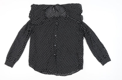 Elli White Women's Black Polka Dot Cotton Long Sleeve Shirt L